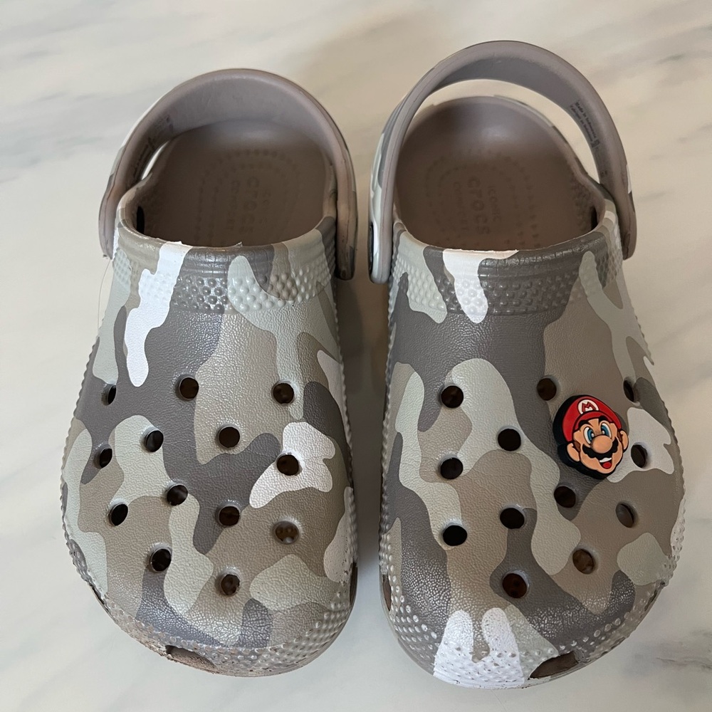 CROCS Kids Gray Camo Slippers with Character